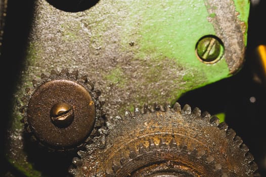 Gears of industrial machine. detail of mechanism. old cogwheels. mechanical parts of machinery