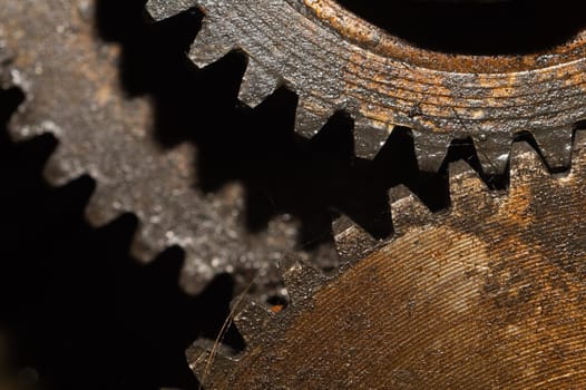 Gears of industrial machine. detail of mechanism. old cogwheels. mechanical parts of machinery