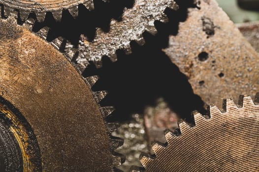 Gears of industrial machine. detail of mechanism. old cogwheels. mechanical parts of machinery