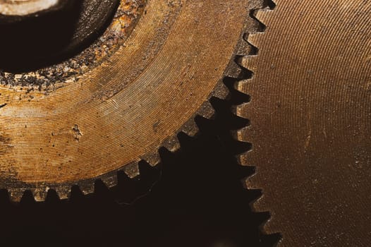 Gears of industrial machine. detail of mechanism. old cogwheels. mechanical parts of machinery