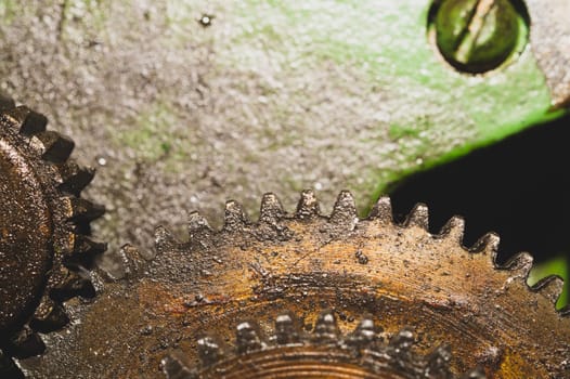 Gears of industrial machine. detail of mechanism. old cogwheels. mechanical parts of machinery