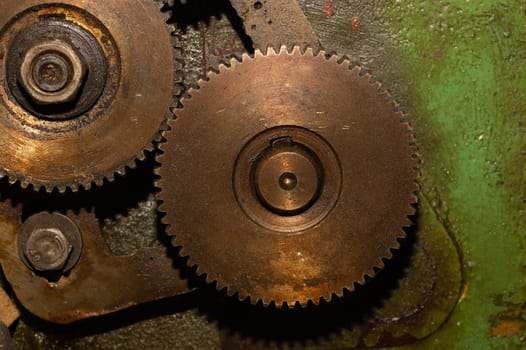 Gears of industrial machine. detail of mechanism. old cogwheels. mechanical parts of machinery