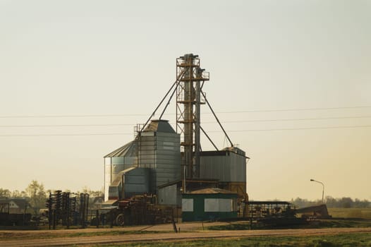 Grain store in the rural scene. agriculture factory