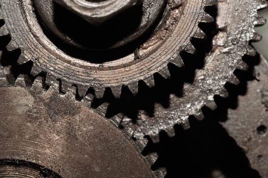 Gears of industrial machine. detail of mechanism. old cogwheels. mechanical parts of machinery