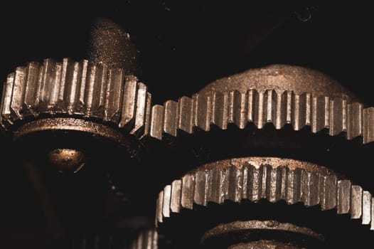 Gears of industrial machine. detail of mechanism. old cogwheels. mechanical parts of machinery