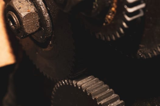 Gears of industrial machine. detail of mechanism. old cogwheels. mechanical parts of machinery