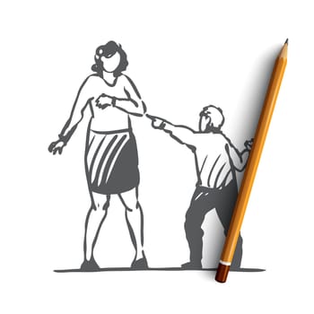 Son, mother, child, parent, angry, scold concept. Hand drawn mom quarrels with her son concept sketch. Isolated vector illustration.