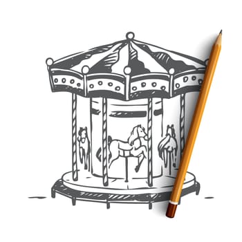 Attraction, carousel, fun, entertainment, park concept. Hand drawn carousel attraction for children in park concept sketch. Isolated vector illustration.