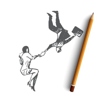 Business, woman, man, team, success concept. Hand drawn business people in cooperation concept sketch. Isolated vector illustration.