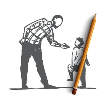 Son, father, angry, scold, conflict concept. Hand drawn father scolds his son concept sketch. Isolated vector illustration.
