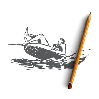 Water, sea, summer, attraction, banana concept. Hand drawn summer entertainment in the sea concept sketch. Isolated vector illustration.