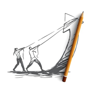 Teamwork, arrow, growth, business, progress concept. Hand drawn business partnership for success concept sketch. Isolated vector illustration.