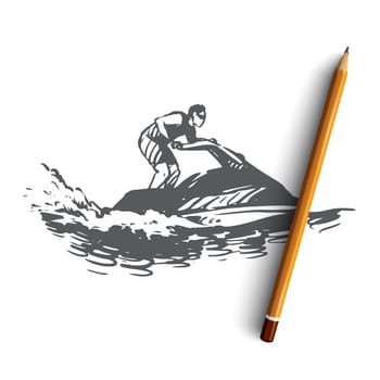 Sea, summer, water, hydro cycle, activity concept. Hand drawn sea summer attraction with hydro cycle concept sketch. Isolated vector illustration.