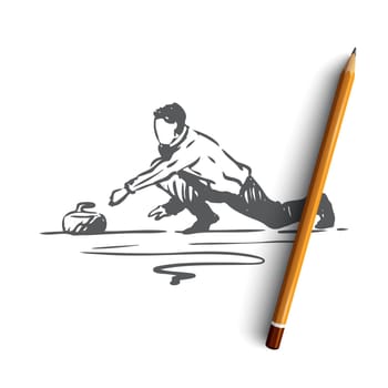 Curling, winter, sport, ice, stone concept. Hand drawn competition of curling concept sketch. Isolated vector illustration.
