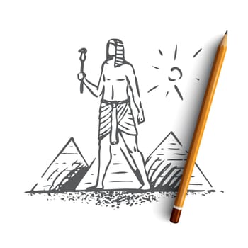 Egypt, pyramid, sphinx, ancient, desert concept. Hand drawn pharaoh and pyramids, symbols of Egypt concept sketch. Isolated vector illustration.