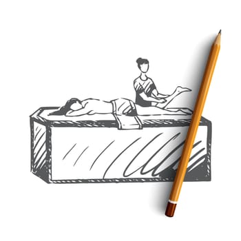 Turkish, bath, relaxation, spa, leisure concept. Hand drawn woman relaxing in Turkish bath. Massage in sauna concept sketch. Isolated vector illustration.