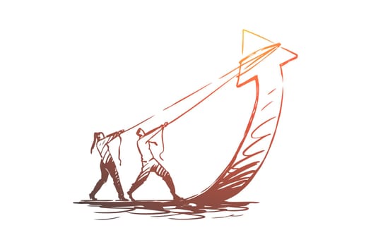 Teamwork, arrow, growth, business, progress concept. Hand drawn business partnership for success concept sketch. Isolated vector illustration.
