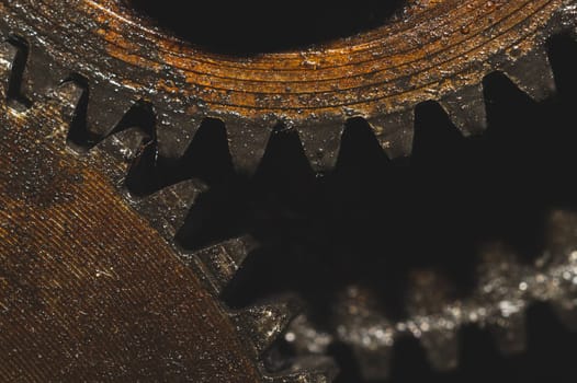 Gears of industrial machine. detail of mechanism. old cogwheels. mechanical parts of machinery