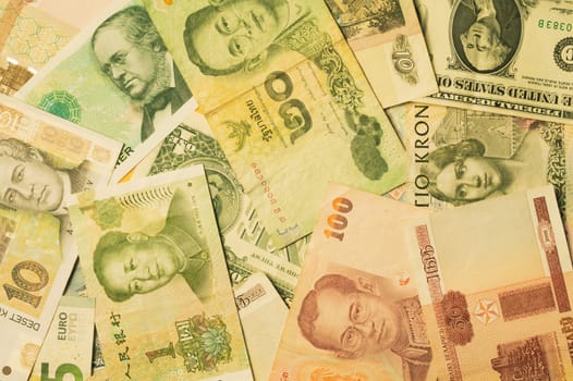Different money from many countries. various currencies on the table. finance background