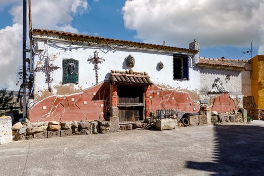 Trasmoz, Spain - October 7, 2021: Church square and witchcraft museum, Trasmoz is the only municipality in Spain excommunicated by the Catholic Church. also known as "the town of witches"""