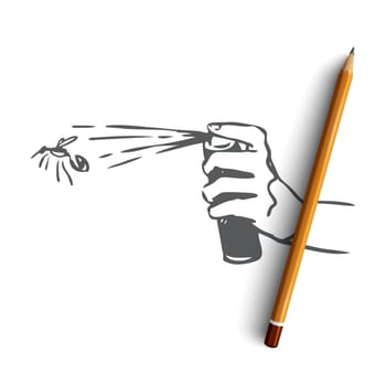 Pest, spray, bug, mosquito, aerosol concept. Hand drawn insect spray concept sketch. Isolated vector illustration.