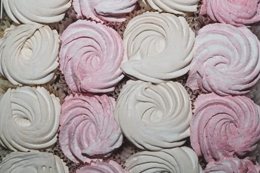 Pink and white zephyr. handmade marshmallow. sweet dessert