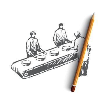 Cheese, production, line, factory, process concept. Hand drawn cheese production line concept sketch. Isolated vector illustration.