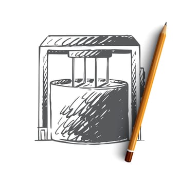 Cheese, production, machine, production, technology concept. Hand drawn machine for cheese production concept sketch. Isolated vector illustration.