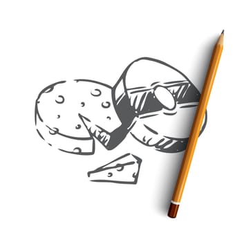 Cheese, food, organic, slice, tasty concept. Hand drawn piece of organic cheese concept sketch. Isolated vector illustration.