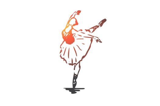 Ballerina, girl, dance, woman, art concept. Hand drawn ballerina in dance pose concept sketch. Isolated vector illustration.