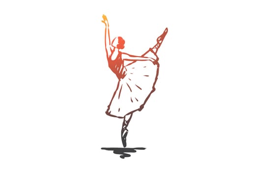 Ballerina, girl, dance, woman, art concept. Hand drawn ballerina in dance pose concept sketch. Isolated vector illustration.