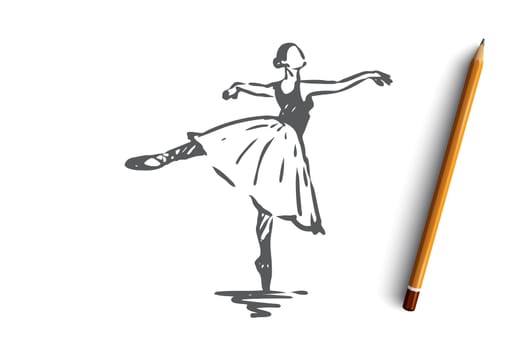 Ballerina, girl, dance, woman, art concept. Hand drawn ballerina in dance pose concept sketch. Isolated vector illustration.