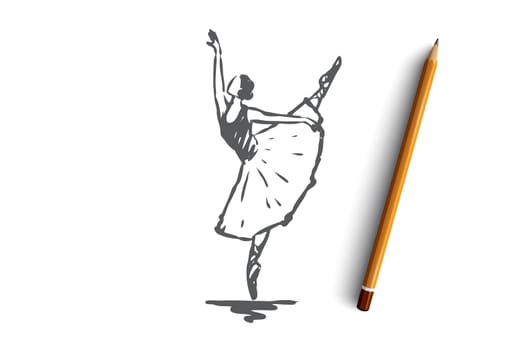 Ballerina, girl, dance, woman, art concept. Hand drawn ballerina in dance pose concept sketch. Isolated vector illustration.
