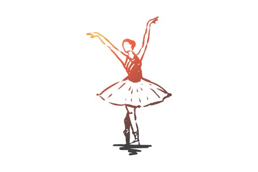 Ballerina, girl, dance, woman, art concept. Hand drawn ballerina in dance pose concept sketch. Isolated vector illustration.