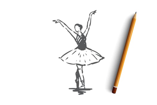 Ballerina, girl, dance, woman, art concept. Hand drawn ballerina in dance pose concept sketch. Isolated vector illustration.