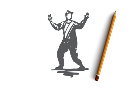Man, dancing, young, male, attractive concept. Hand drawn young man dancing concept sketch. Isolated vector illustration.