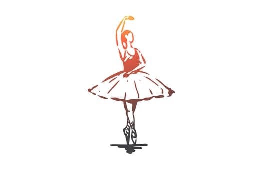 Ballerina, girl, dance, woman, art concept. Hand drawn ballerina in dance pose concept sketch. Isolated vector illustration.