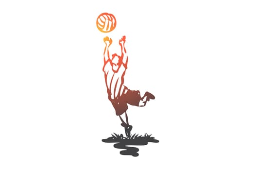 Boy, volleyball, sport, play, active concept. Hand drawn little boy playing volleyball concept sketch. Isolated vector illustration.
