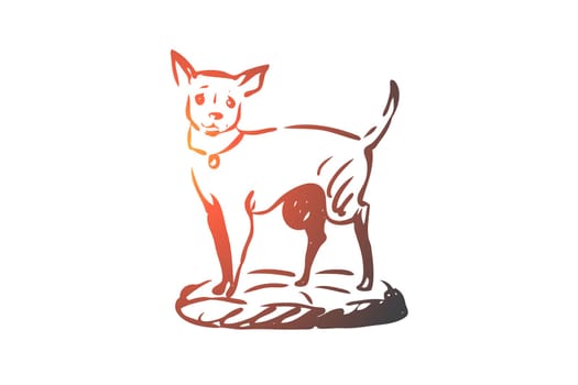 Dog, walking, outdoor, pet, domestic concept. Hand drawn home dog walking concept sketch. Isolated vector illustration.