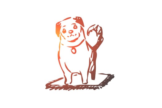 Dog, walking, outdoor, pet, domestic concept. Hand drawn home dog walking concept sketch. Isolated vector illustration.