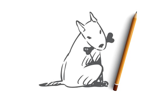 Dog, walking, outdoor, pet, domestic concept. Hand drawn home dog walking concept sketch. Isolated vector illustration.