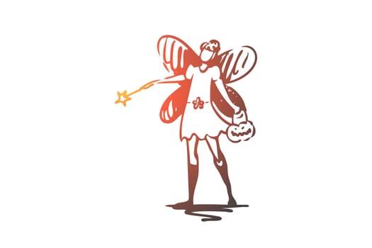 Halloween, female, costume, pumpkin, butterfly concept. Hand drawn woman in costume of butterfly concept sketch. Isolated vector illustration.