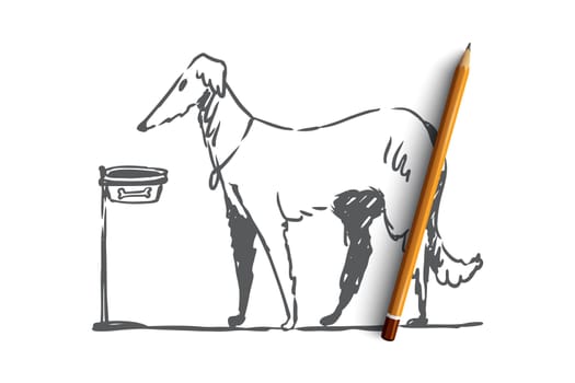 Dog, walking, outdoor, pet, domestic concept. Hand drawn home dog walking concept sketch. Isolated vector illustration.