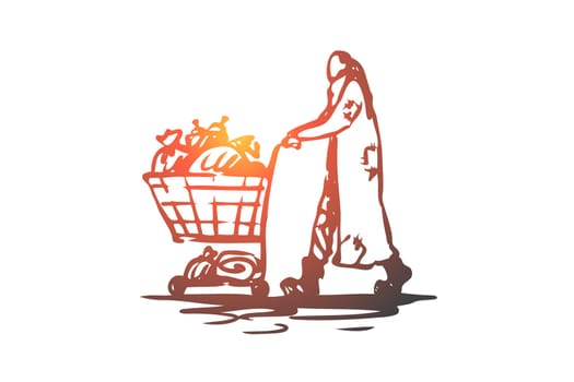 Homeless, beggar, poor, dirty, help concept. Hand drawn beggar man in dirty clothes concept sketch. Isolated vector illustration.