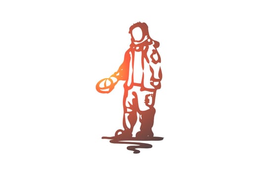 Beggar, poor, dirty, problem, tramp concept. Hand drawn beggar asking for money concept sketch. Isolated vector illustration.