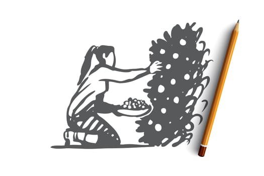 Harvesting, woman, agriculture, farm, food concept. Hand drawn woman harvesting concept sketch. Isolated vector illustration.