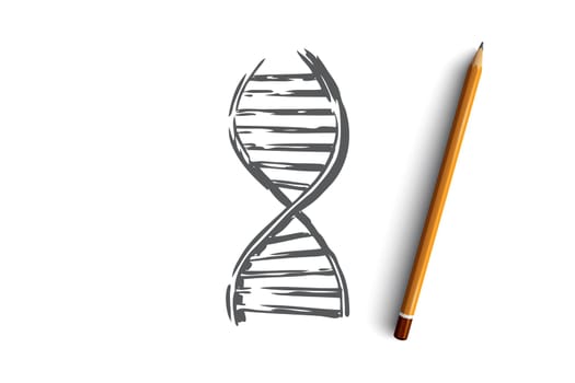 DNA, medicine, genetic, biology, science concept. Hand drawn symbol of DNA gene concept sketch. Isolated vector illustration.