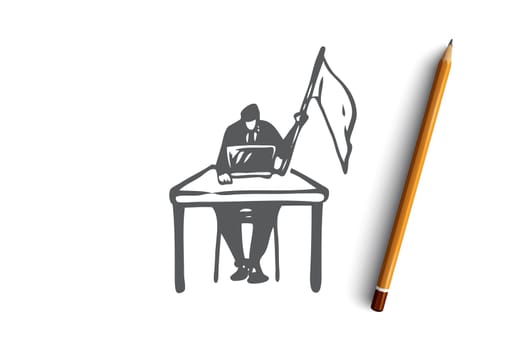 Give up, sad, lose, tired, surrender concept. Hand drawn sad person gave up concept sketch. Isolated vector illustration.