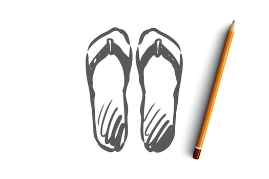 Flip-flops, shoes, footwear, summer, beach concept. Hand drawn pair of flip-flop shoes concept sketch. Isolated vector illustration.