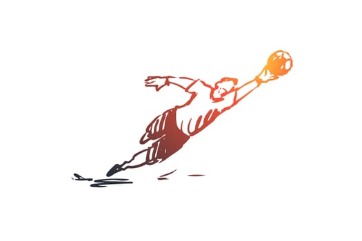 Goalkeeper, football, game, player, team concept. Hand drawn goalkeeper player in action concept sketch. Isolated vector illustration.